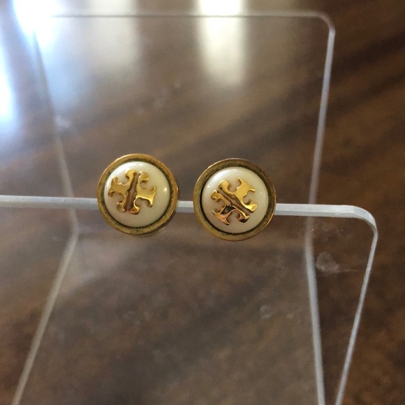 Authentic Tory Burch Double T gold tone and white earrings - Picture 3 of 16